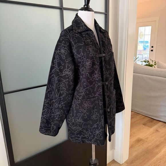 Vintage 90s Shacket Wool Embroidery Top Jacket Size 4 S/M Black goth whimsy - Picture 4 of 13